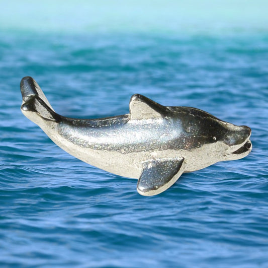 Dolphin Figurine, Miniature Pewter Dolphin Totem, Handmade Sea Life Collectible