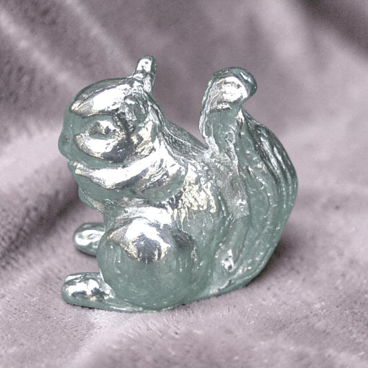 Squirrel Figurine, Miniature Squirrel, Handmade Pewter