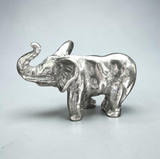 Elephant Figurine, Miniature Elephant, Elephant Totem, Handmade in Fine Pewter