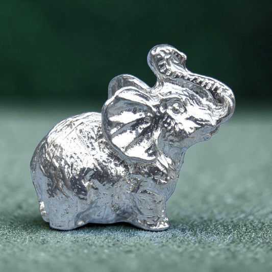 Elephant Figurine (Raised Trunk), Miniature Lucky Elephant, Handmade Pewter