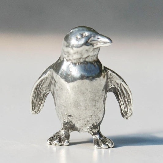 Penguin Figurine (Wings Out), Miniature Penguin, Handmade Pewter