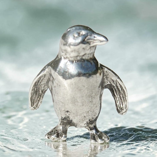 Penguin Figurine (Wings Out), Miniature Penguin, Handmade Pewter