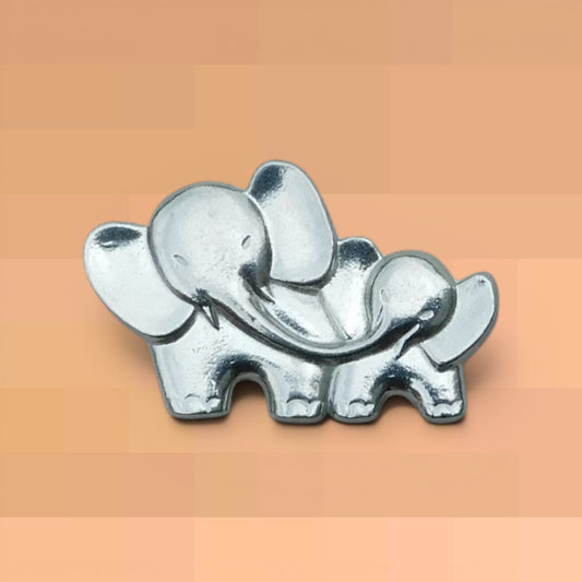 Elephant Brooch (Mother and Baby), Handcast Pewter, Polished Finish