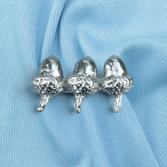 Three Acorns Brooch, Handcast Pewter, Polished Finish