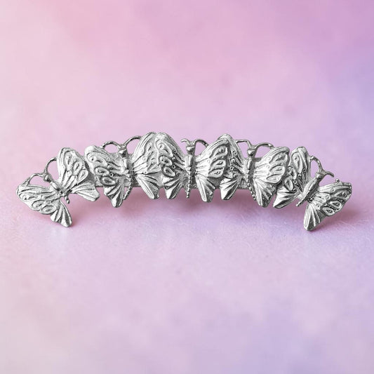 Butterfly Brooch (Five Butterflies Arc Design), Handcast Pewter Brooch, Polished Finish