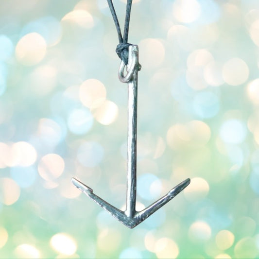 Anchor Pendant Necklace (St Jean Baptiste Design), Handcast Pewter Pendant on Adjustable Waxed Cord