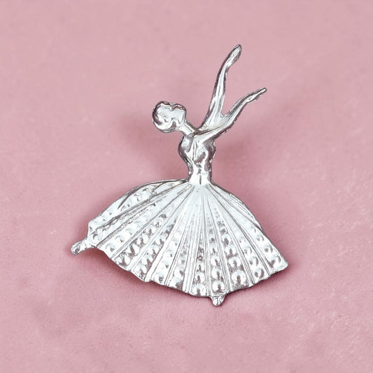 Ballerina Brooch, Handcast Pewter, Polished Finish