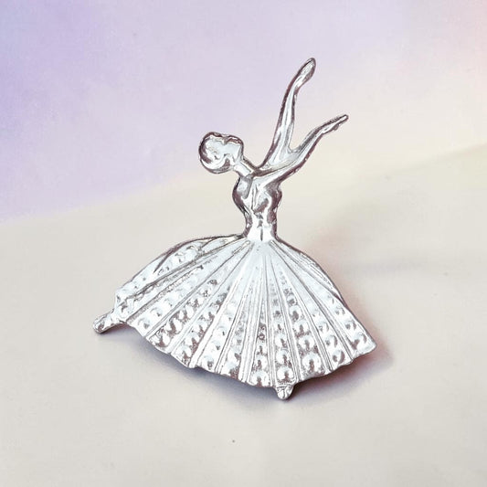 Ballerina Brooch, Handcast Pewter, Polished Finish