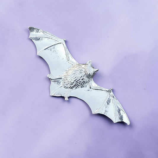 Bat Brooch, Handcast Pewter, Polished Finish