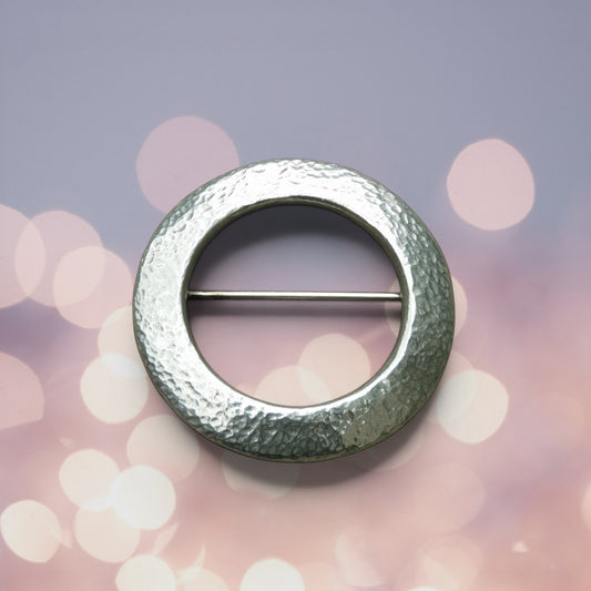 Hammered Circle Brooch, Handcast Pewter, Polished Finish