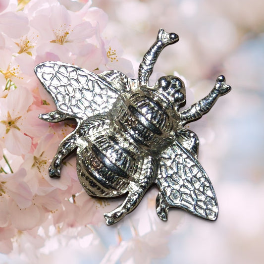 Honey Bee Brooch, Handcast Pewter, Polished Finish