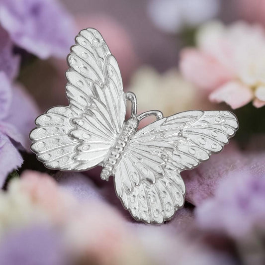 Butterfly Brooch, Handcast Pewter, Polished Finish