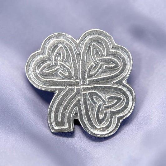 Celtic Shamrock Brooch, Handcast Pewter, Polished Finish Sturt