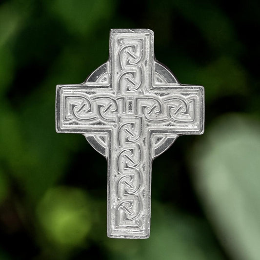 Celtic Cross Brooch (Larger), Handcast Pewter, Polished Finish