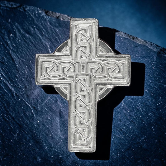 Celtic Cross Brooch (Larger), Handcast Pewter, Polished Finish