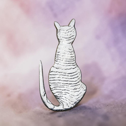 Cat Brooch, (Sitting Design), Handcast Pewter, Polished Finish