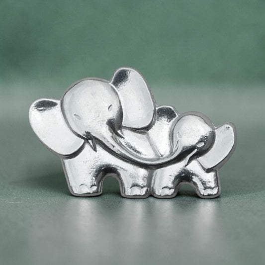 Elephant Brooch (Mother and Baby), Handcast Pewter, Polished Finish