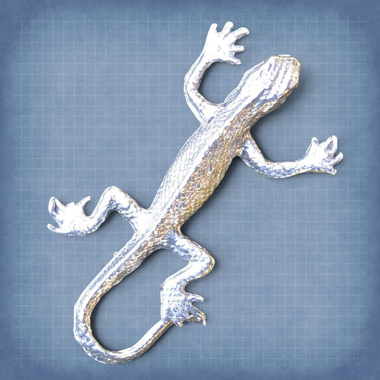 Lizard Brooch (Slim Design), Handcast Pewter, Polished Finish