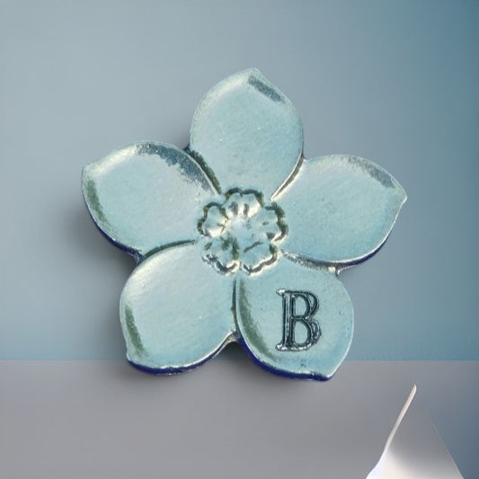 Personalised Forget-Me-Not Brooch, Handcast Pewter Brooch, Polished Finish