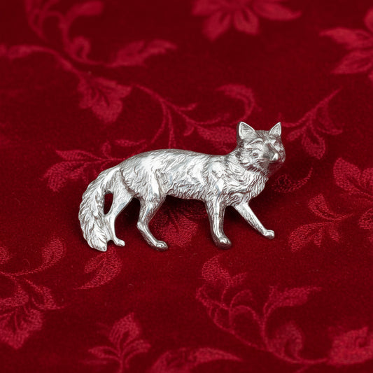 Fox Brooch, Handcast Pewter Brooch, Polished Finish
