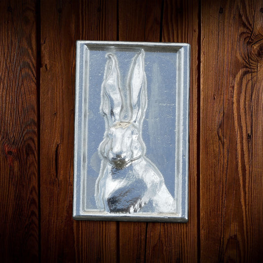 Hare Brooch (Solid Rectangle), Handcast Pewter, Polished Finish