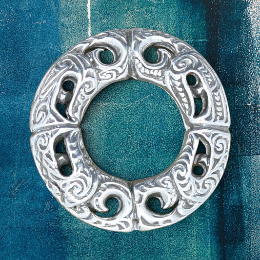 Maori Garland Brooch, Handcast Pewter, Polished Finish