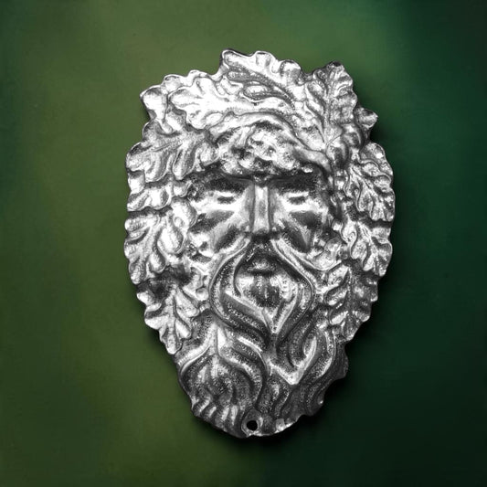 Green Man Brooch, Handcast Pewter Brooch, Polished Finish