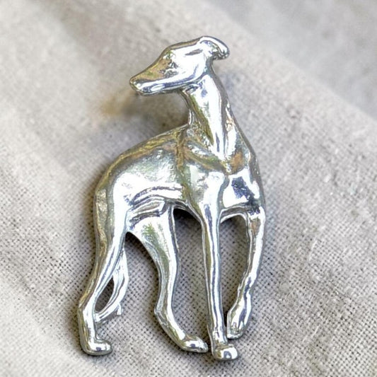 Greyhound Brooch, Handcast Pewter Brooch, Polished Finish