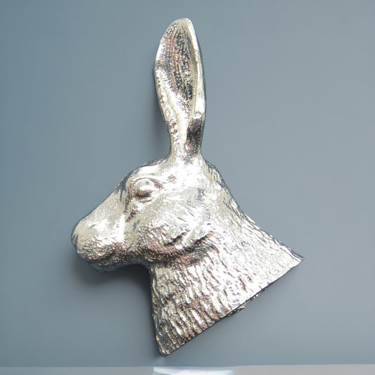 Hare Head Brooch, Handcast Pewter, Polished Finish