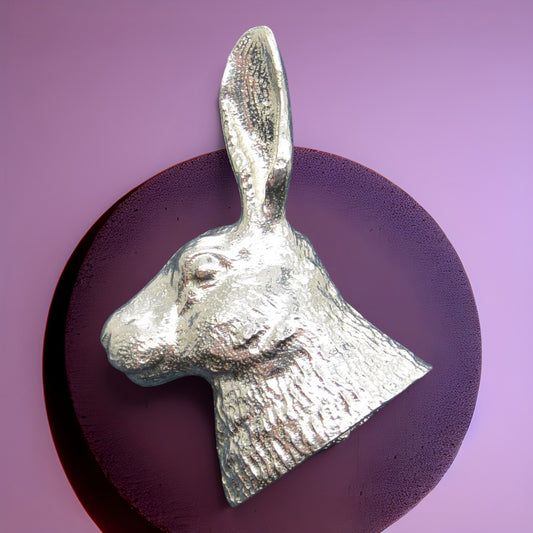 Hare Head Brooch, Handcast Pewter, Polished Finish