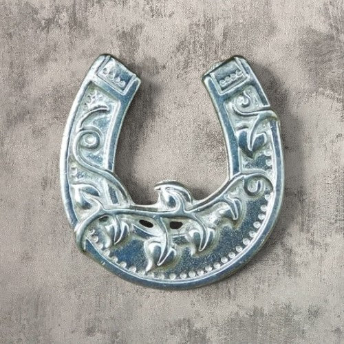 Horseshoe Brooch (Forget-Me-Not Design), Handcast Pewter Brooch, Polished Finish