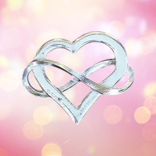 Infinity Heart Brooch, Handcast Pewter, Polished Finish