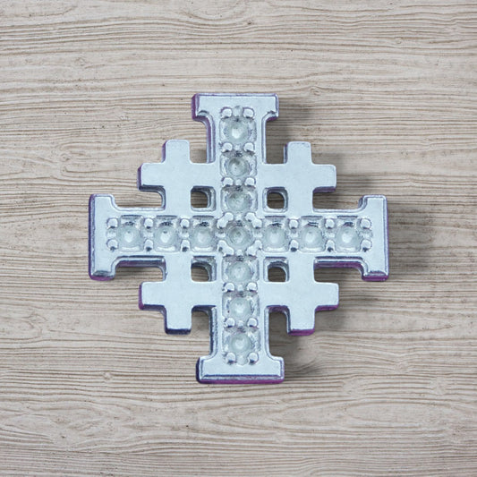 Jerusalem Cross Brooch (Dimpled Design), Handcast Pewter, Polished Finish