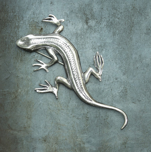 Lizard Brooch, Handcast Pewter, Polished Finish