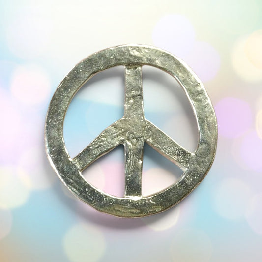 Peace Symbol Brooch, Handcast Pewter, Polished Finish
