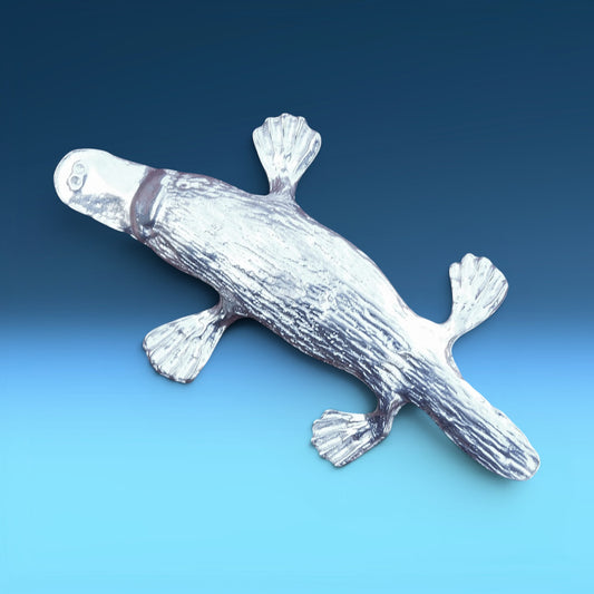 Platypus Brooch, Handcast Pewter, Polished Finish