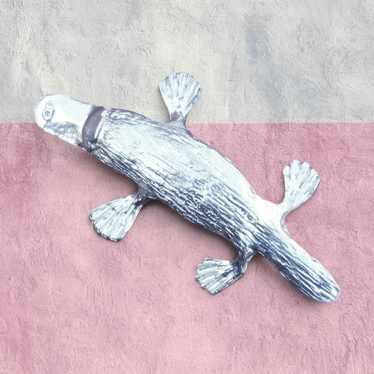 Platypus Brooch, Handcast Pewter, Polished Finish