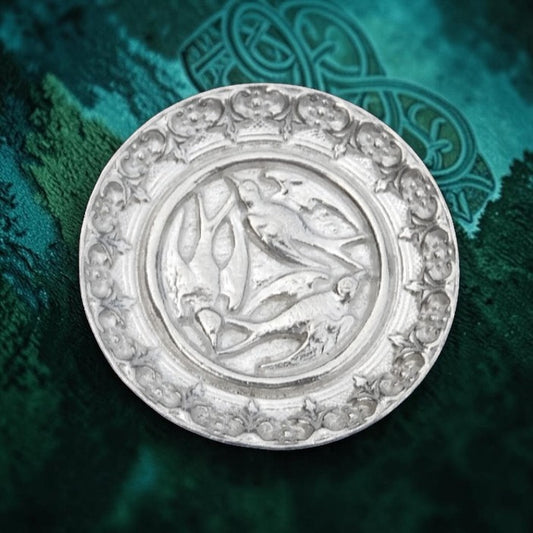 Celtic Raven Brooch, Handcast Pewter, Polished Finish