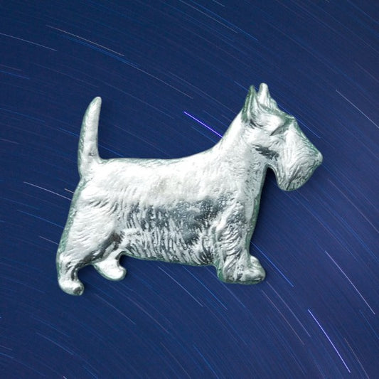 Scottish Terrier Brooch, Handcast Pewter, Polished Finish