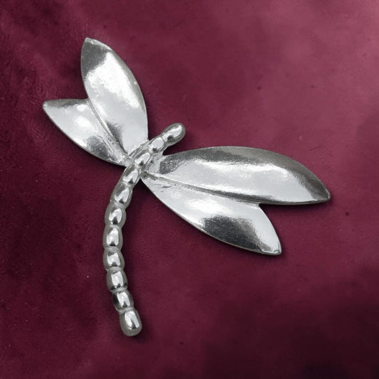 Dragonfly Brooch (Smooth Design), Handcast Pewter Brooch, Polished Finish