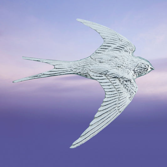 Swallow Brooch, Handcast Pewter, Polished Finish