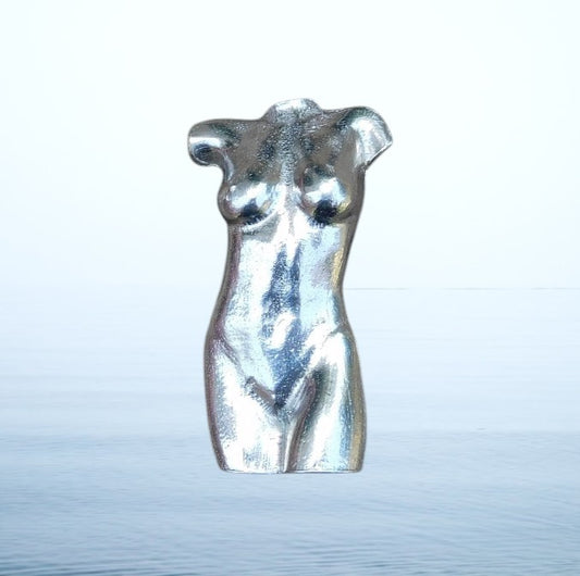 Female Torso Brooch (Front View), Handcast Pewter, Polished Finish