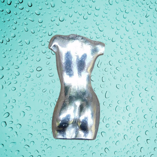 Female Torso Brooch (Rear View), Handcast Pewter, Polished Finish