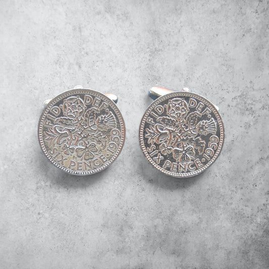 Sixpence Cufflinks, Handcast Pewter Cufflinks, Polished Finish