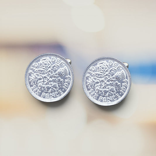 Sixpence Cufflinks, Handcast Pewter Cufflinks, Polished Finish