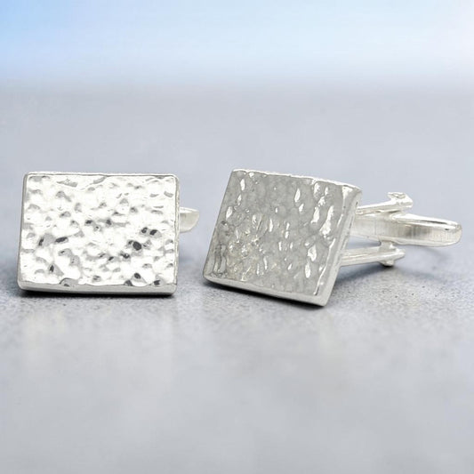 Hammered Rectangle Cufflinks, Handcast Pewter Cufflinks, Polished Finish