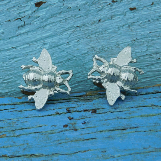 Bee Cufflinks, Handcast Pewter Cufflinks, Polished Finish