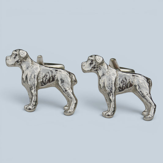 Boxer Dog Cufflinks, Handcast Pewter Cufflinks, Polished Finish
