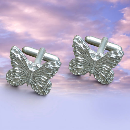Butterfly Cufflinks, Handcast Pewter Cufflinks, Polished Finish