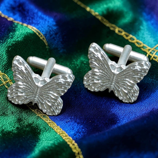 Butterfly Cufflinks, Handcast Pewter Cufflinks, Polished Finish